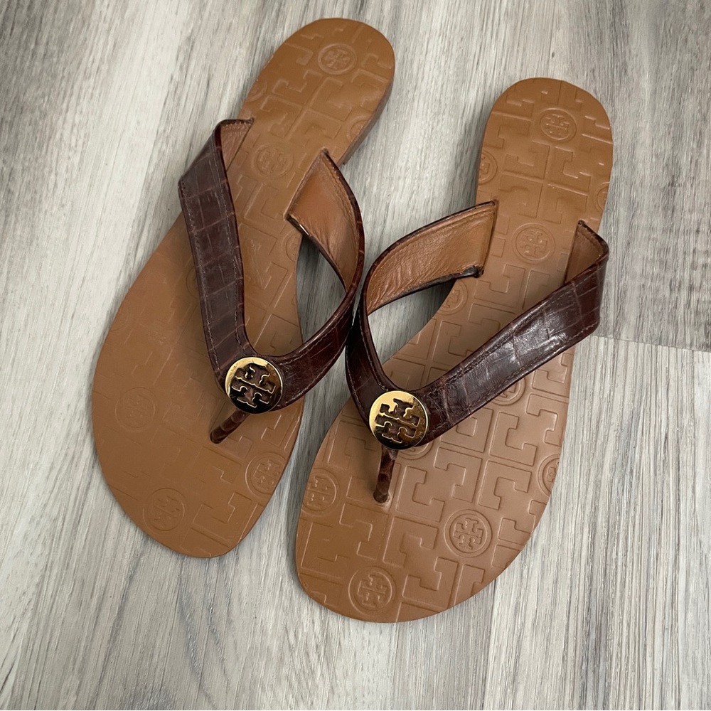 Tory Burch Classic Flip Flop- Brown Croc